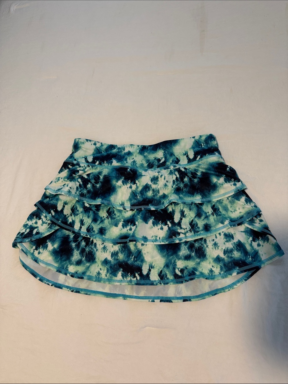 Ideology Tiered Tie-Dye Mini Skirt - Teal Blue Size Medium